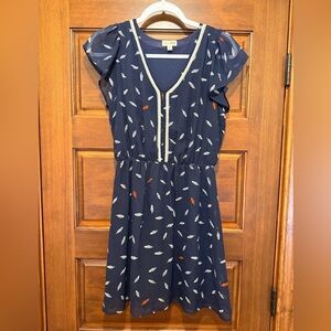 Maison Jules Navy and White Leaf Pattern Midi Dress